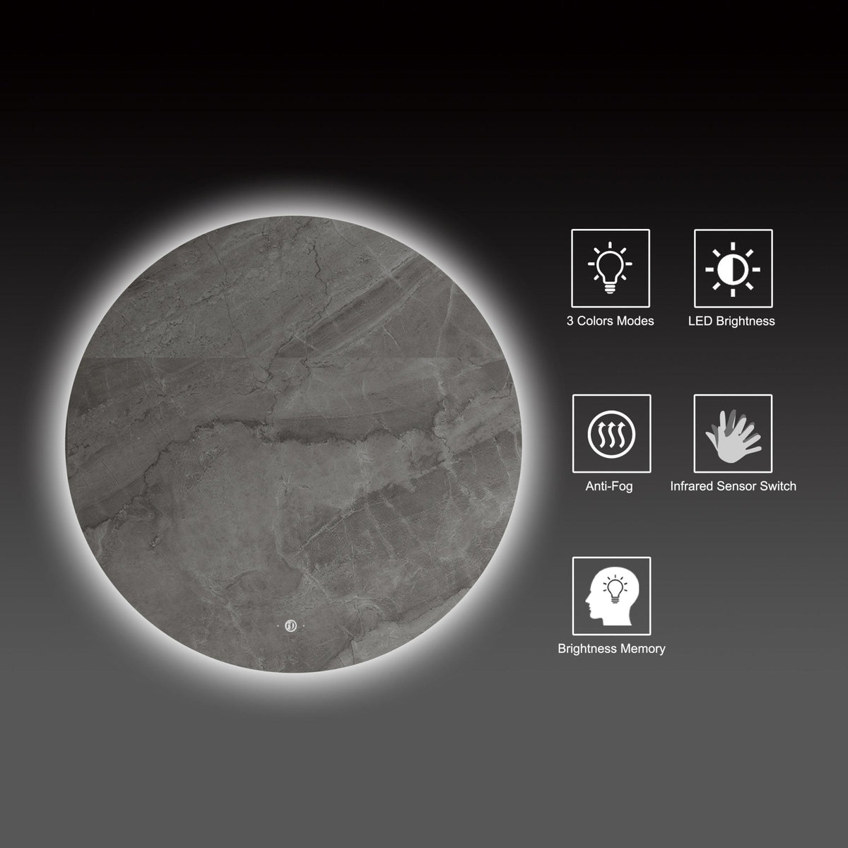 30"-42" Round LED Bathroom Mirror with Sensor Switch, Dimmable Backlit Anti-Fog Vanity Mirror