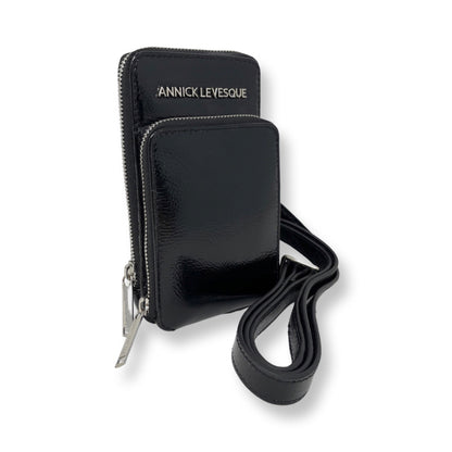 Petit sac à bandoulière en cuir vernis noir vernis - Marie-Josée
