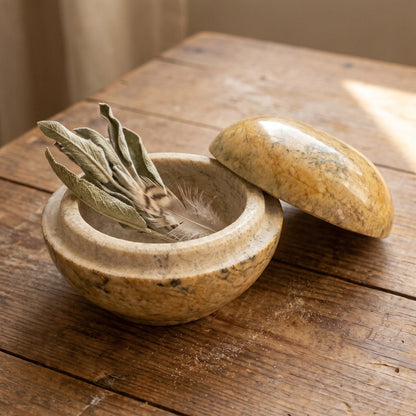 Soapstone Trinket Box - Round Top Varnished 3"