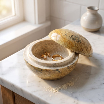 Soapstone Trinket Box - Round Top Varnished 3"