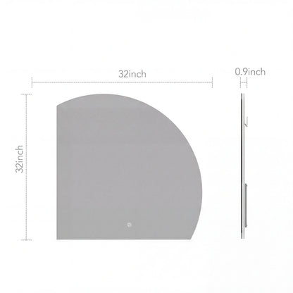 Semi-Circle LED Bathroom Mirror, Stepless Dimming, Tempered Glass – 32"x32" / 36"x36" / 42"x42"