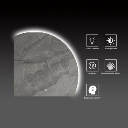 Semi-Circle LED Bathroom Mirror, Stepless Dimming, Tempered Glass – 32"x32" / 36"x36" / 42"x42"