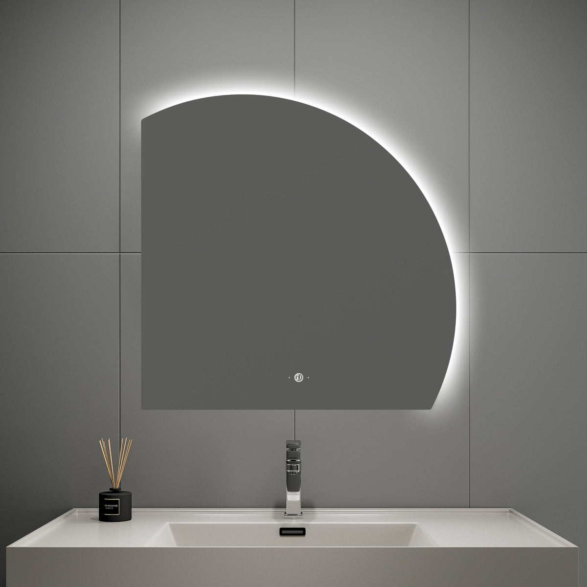 Semi-Circle LED Bathroom Mirror, Stepless Dimming, Tempered Glass – 32"x32" / 36"x36" / 42"x42"