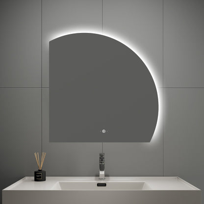 Semi-Circle LED Bathroom Mirror, Stepless Dimming, Tempered Glass – 32"x32" / 36"x36" / 42"x42"