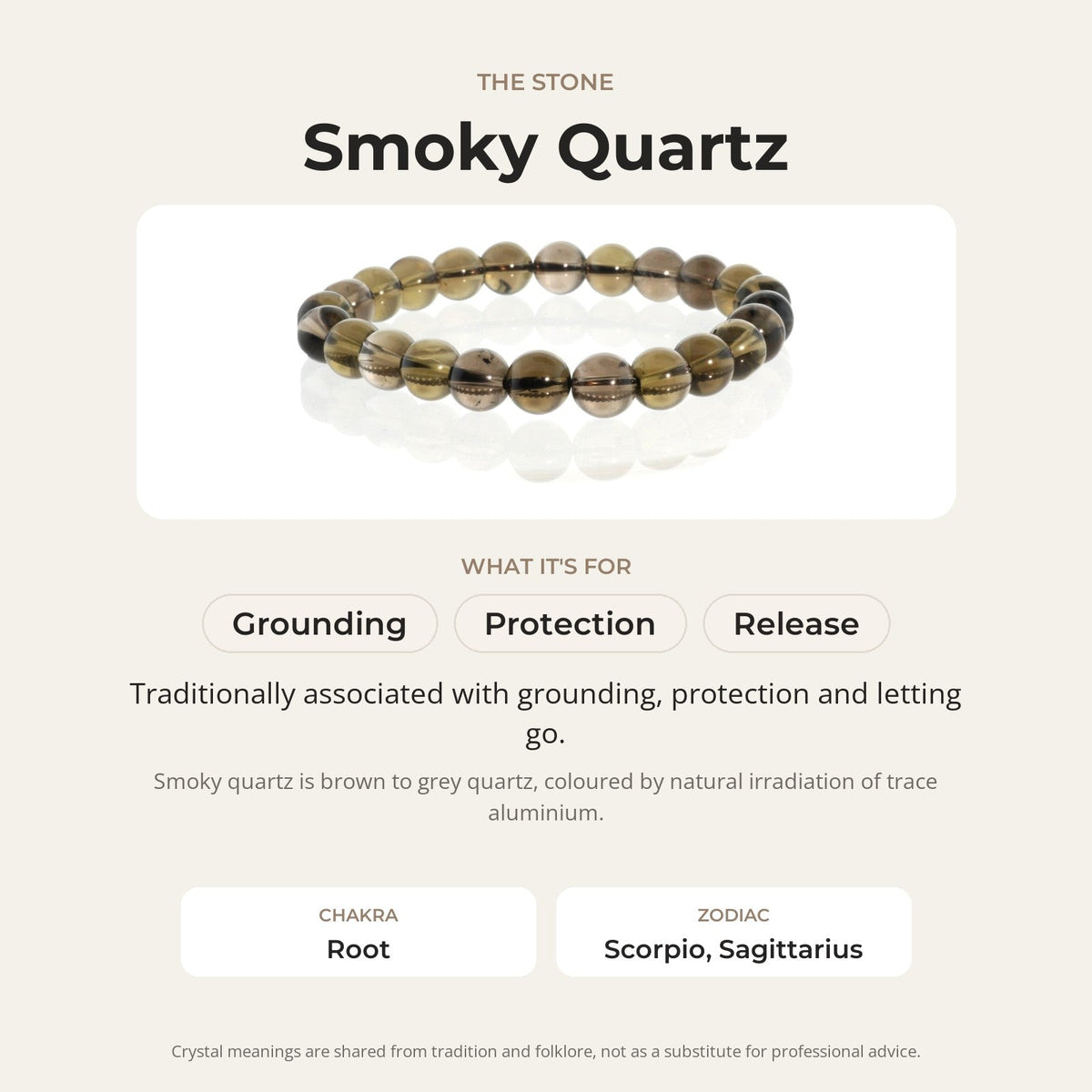 Smoky Quartz Round Bracelet - 8mm