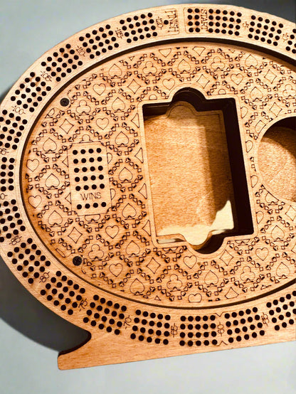 Personalized 4-Track  Cribbage Board – Handcrafted, Custom Engraved & Stand-Up Display