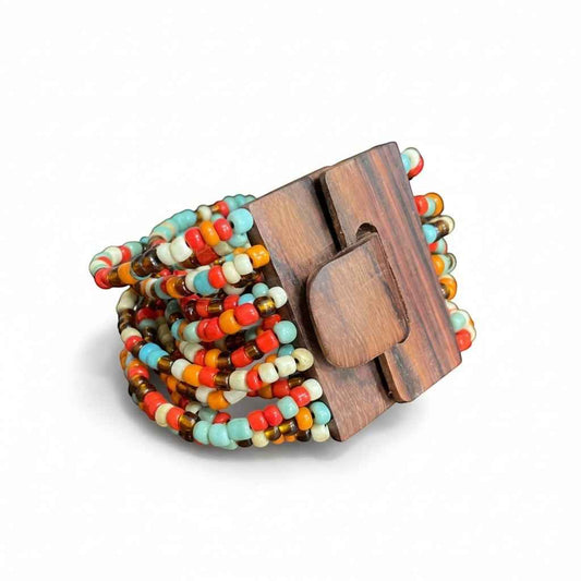 Multi Strand Bracelet with Wooden Clasp